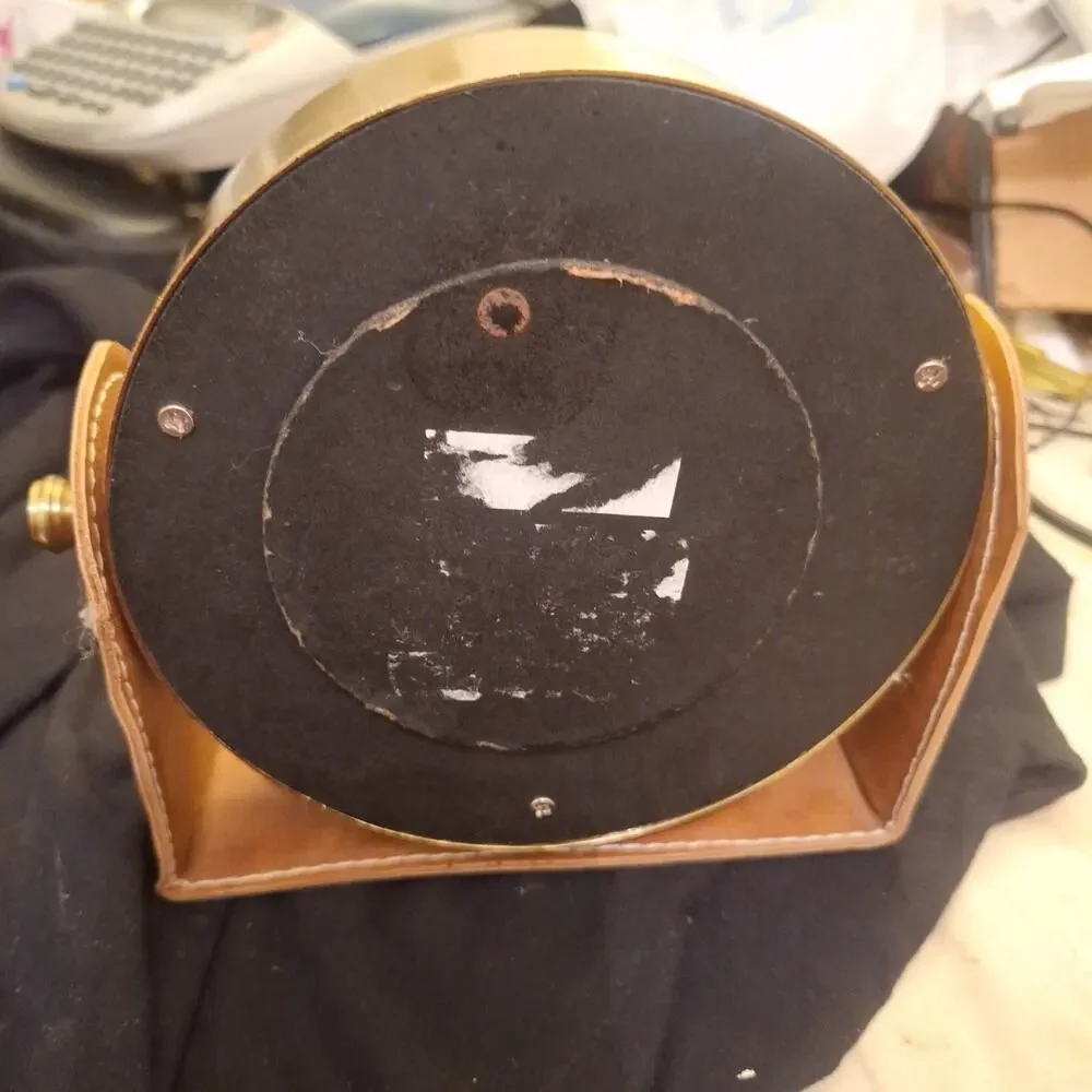 Vintage Trafalgar Square Roman Numeral Gold Tone Clock Leather Stand